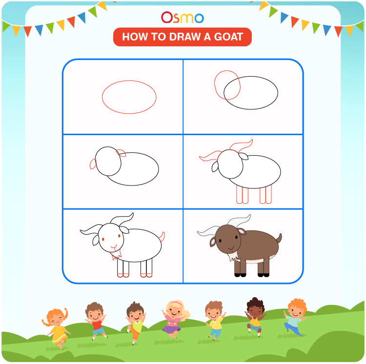 Easy Drawing for Kids - Learn to Draw a Goat Find out more tutorials at  www.easydrawingforkids.com | Facebook