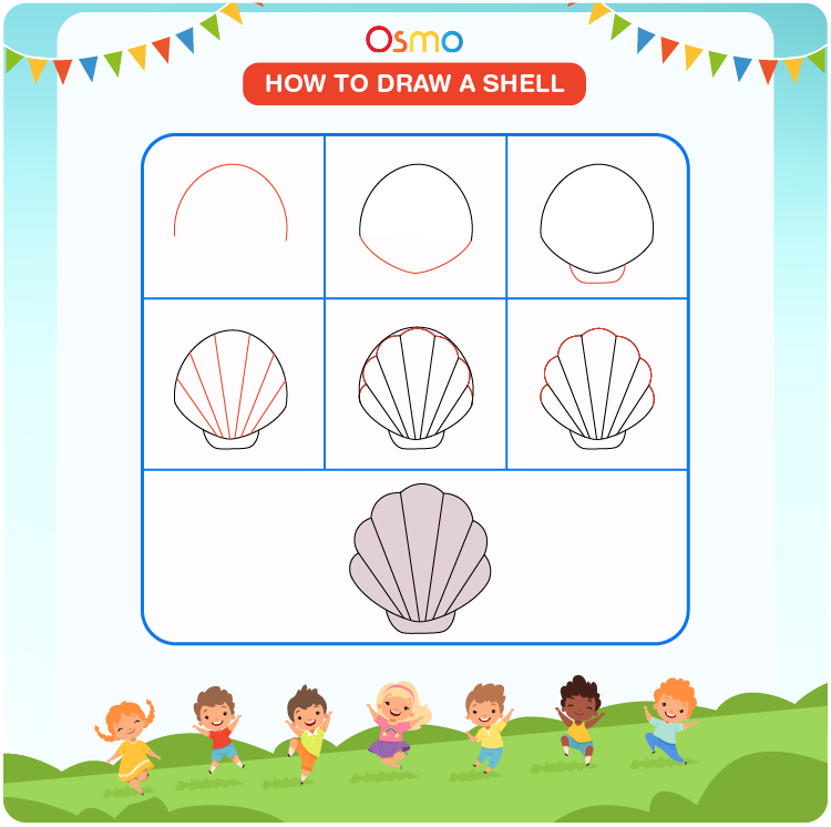 how to draw seashells for kids