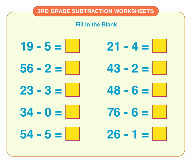 3rd Grade Math Subtraction Printable Worksheets