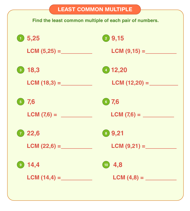 Common Multiples Worksheets