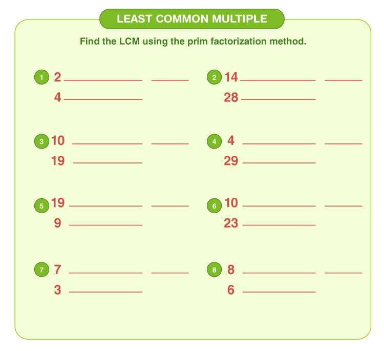Least Common Multiple Worksheet