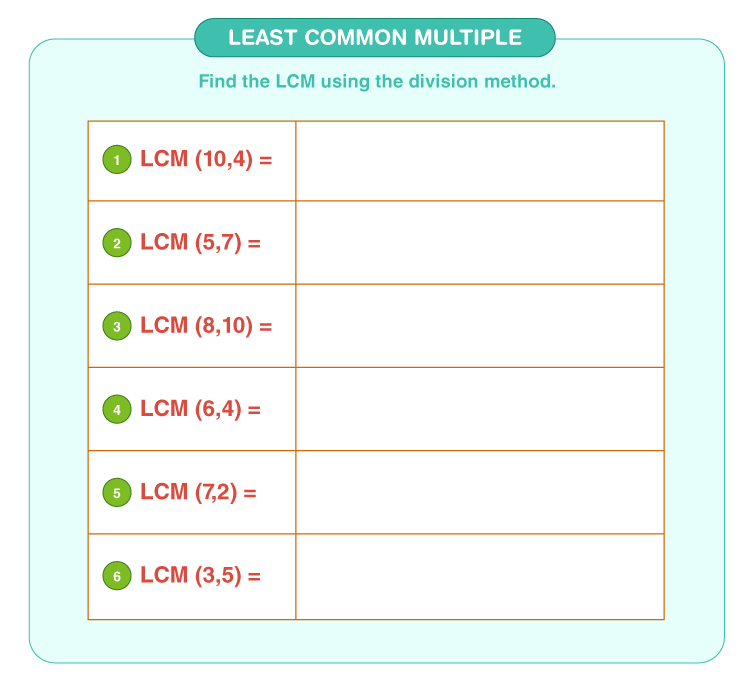 Least Common Multiple Worksheet