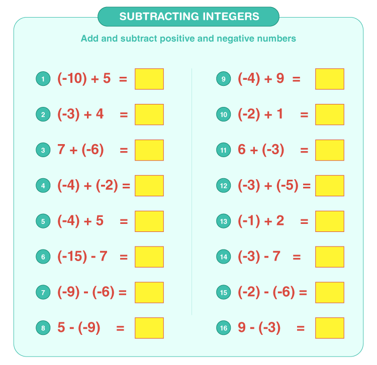 subtracting integers worksheet education.com