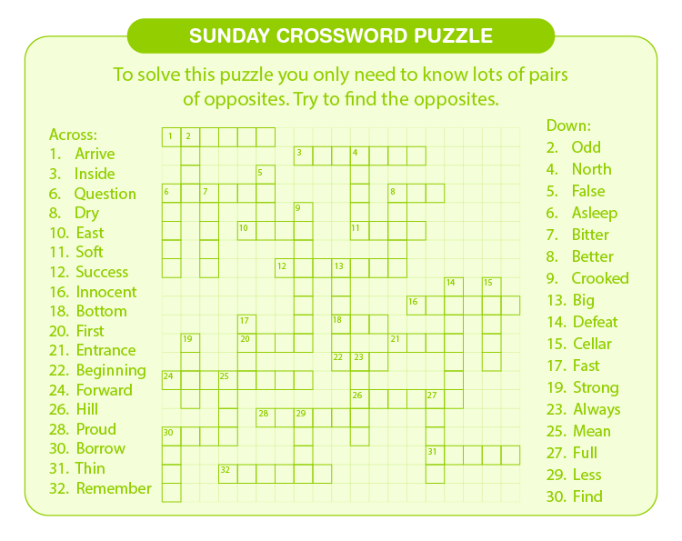 Sunday Crossword Puzzle | Download Free Printables For Kids